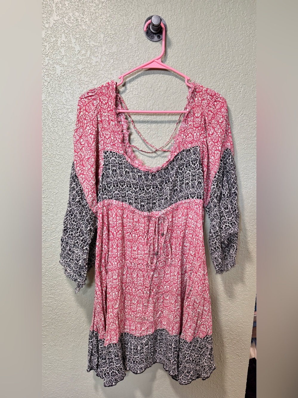 Anama Pink & Black Printed Boho Tunic Dress Size Small